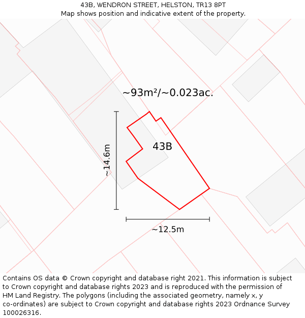 43B, WENDRON STREET, HELSTON, TR13 8PT: Plot and title map