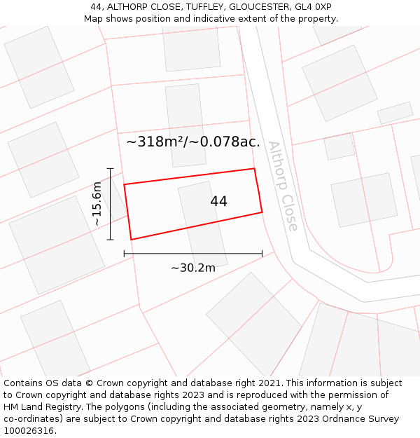 44, ALTHORP CLOSE, TUFFLEY, GLOUCESTER, GL4 0XP: Plot and title map