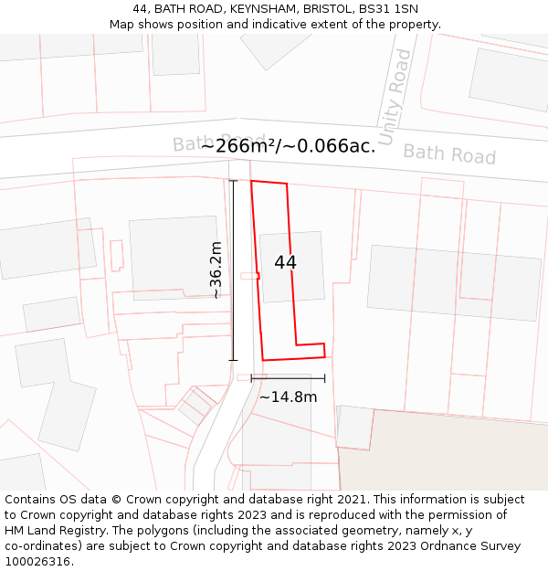 44, BATH ROAD, KEYNSHAM, BRISTOL, BS31 1SN: Plot and title map