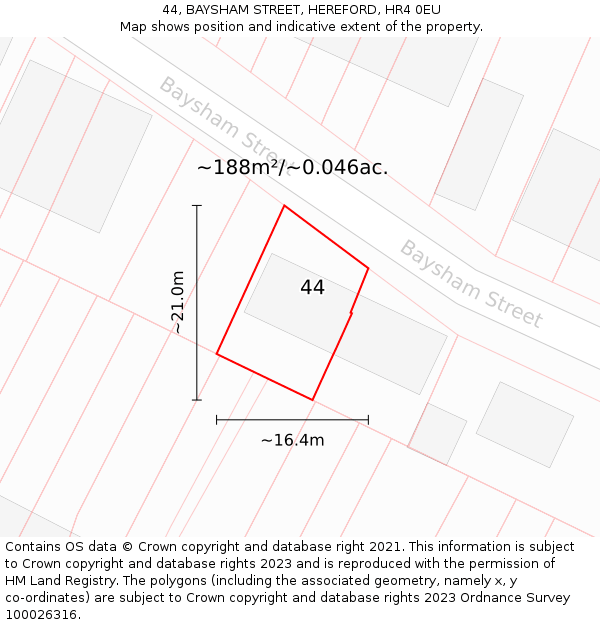 44, BAYSHAM STREET, HEREFORD, HR4 0EU: Plot and title map