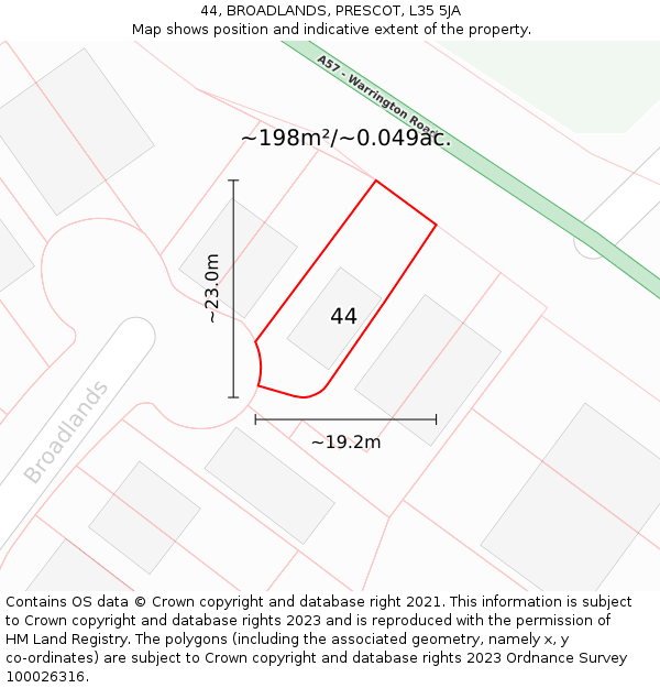 44, BROADLANDS, PRESCOT, L35 5JA: Plot and title map