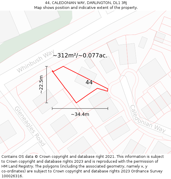 44, CALEDONIAN WAY, DARLINGTON, DL1 3RJ: Plot and title map