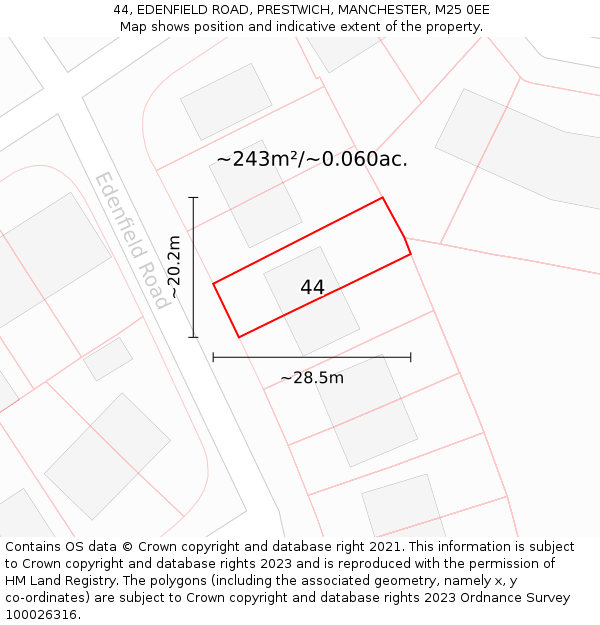 44, EDENFIELD ROAD, PRESTWICH, MANCHESTER, M25 0EE: Plot and title map