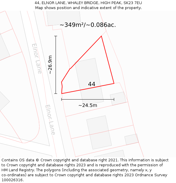 44, ELNOR LANE, WHALEY BRIDGE, HIGH PEAK, SK23 7EU: Plot and title map