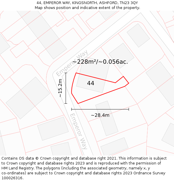 44, EMPEROR WAY, KINGSNORTH, ASHFORD, TN23 3QY: Plot and title map