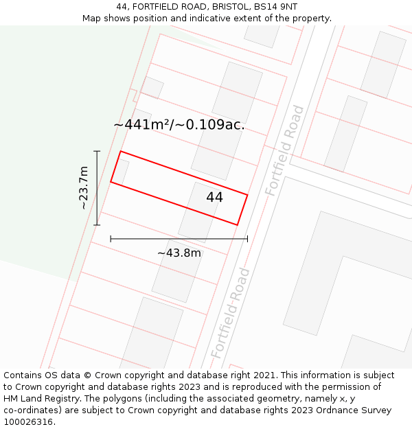 44, FORTFIELD ROAD, BRISTOL, BS14 9NT: Plot and title map