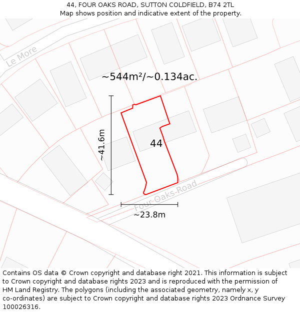 44, FOUR OAKS ROAD, SUTTON COLDFIELD, B74 2TL: Plot and title map