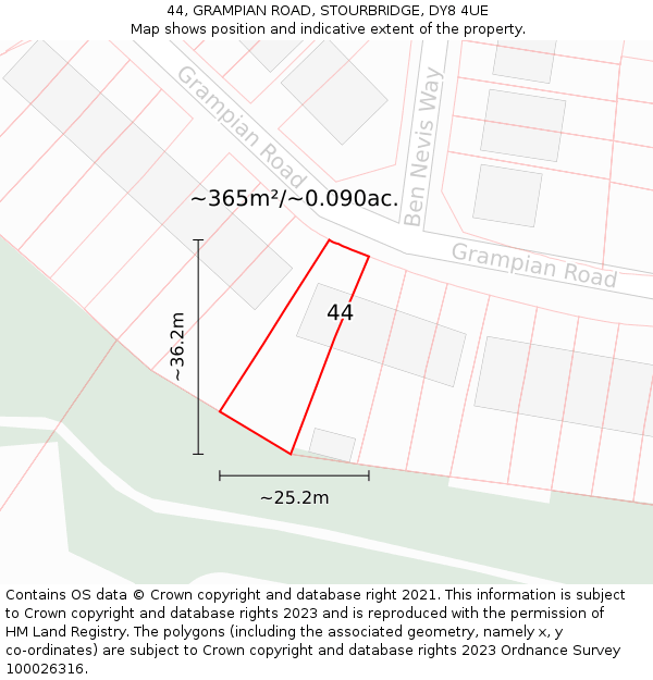 44, GRAMPIAN ROAD, STOURBRIDGE, DY8 4UE: Plot and title map