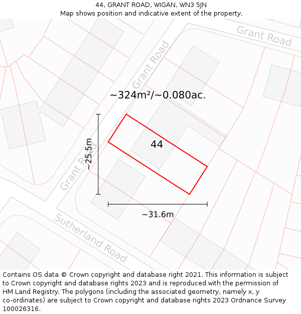 44, GRANT ROAD, WIGAN, WN3 5JN: Plot and title map