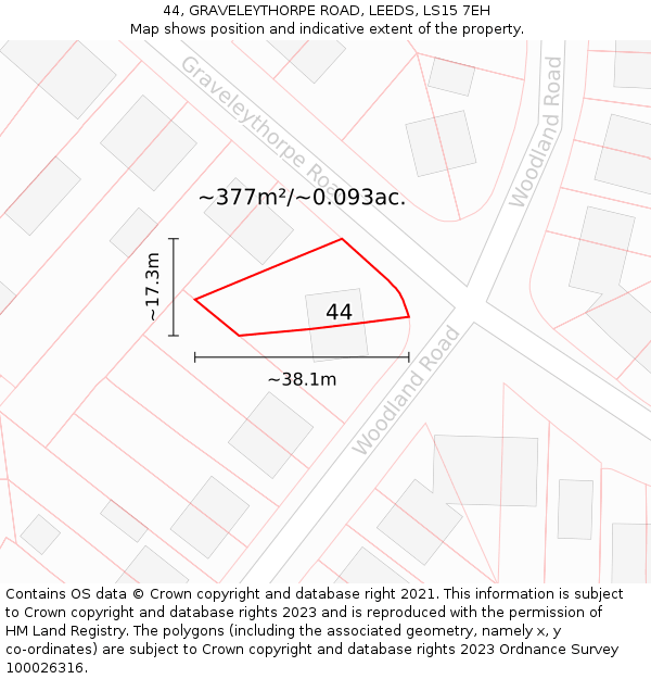 44, GRAVELEYTHORPE ROAD, LEEDS, LS15 7EH: Plot and title map