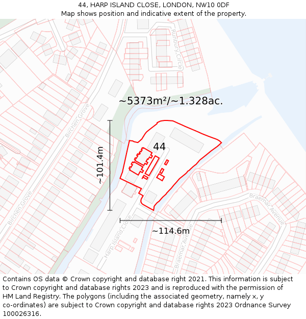 44, HARP ISLAND CLOSE, LONDON, NW10 0DF: Plot and title map