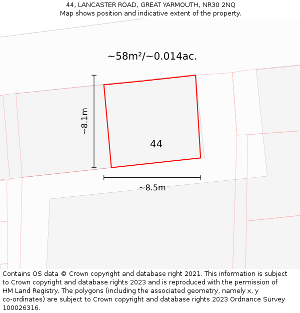 44, LANCASTER ROAD, GREAT YARMOUTH, NR30 2NQ: Plot and title map