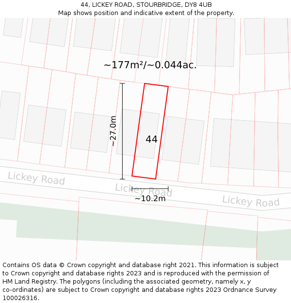 44, LICKEY ROAD, STOURBRIDGE, DY8 4UB: Plot and title map