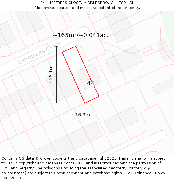 44, LIMETREES CLOSE, MIDDLESBROUGH, TS2 1SL: Plot and title map