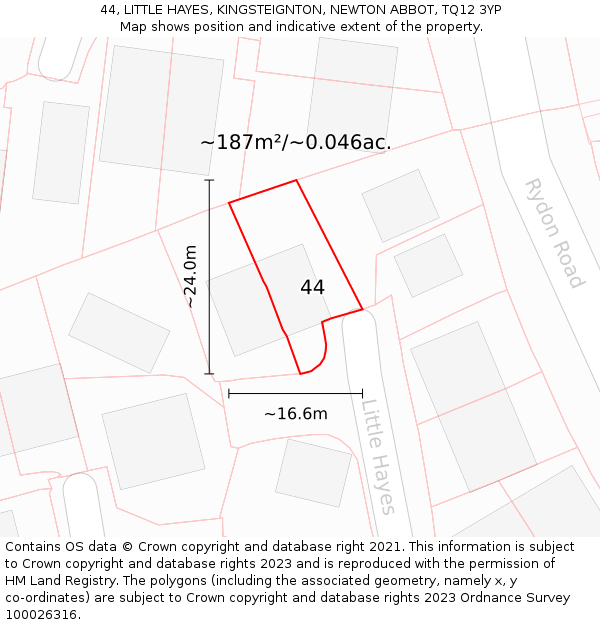 44, LITTLE HAYES, KINGSTEIGNTON, NEWTON ABBOT, TQ12 3YP: Plot and title map