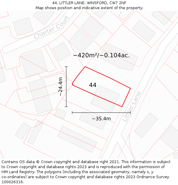 44, LITTLER LANE, WINSFORD, CW7 2NF: Plot and title map