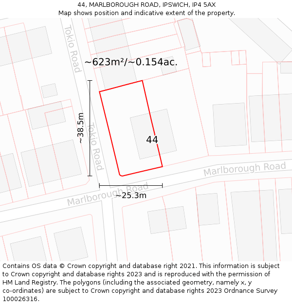 44, MARLBOROUGH ROAD, IPSWICH, IP4 5AX: Plot and title map