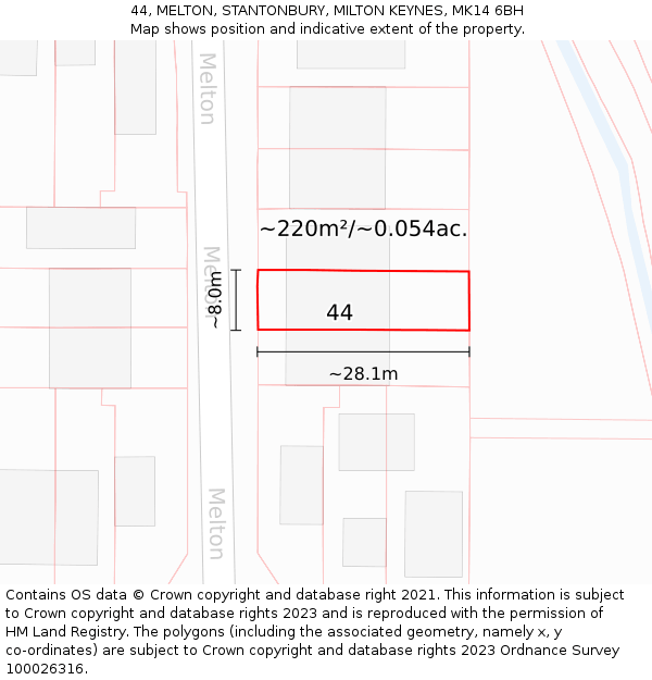 44, MELTON, STANTONBURY, MILTON KEYNES, MK14 6BH: Plot and title map