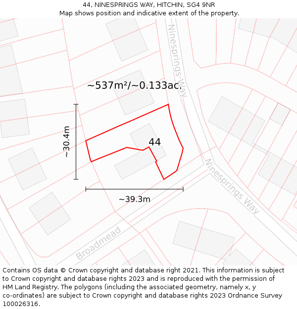 44, NINESPRINGS WAY, HITCHIN, SG4 9NR: Plot and title map