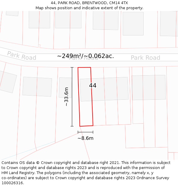 44, PARK ROAD, BRENTWOOD, CM14 4TX: Plot and title map