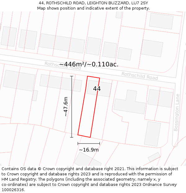 44, ROTHSCHILD ROAD, LEIGHTON BUZZARD, LU7 2SY: Plot and title map