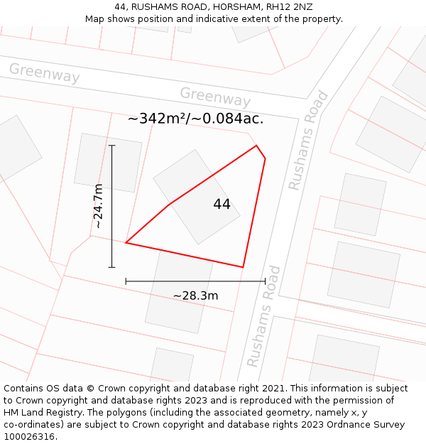 44, RUSHAMS ROAD, HORSHAM, RH12 2NZ: Plot and title map