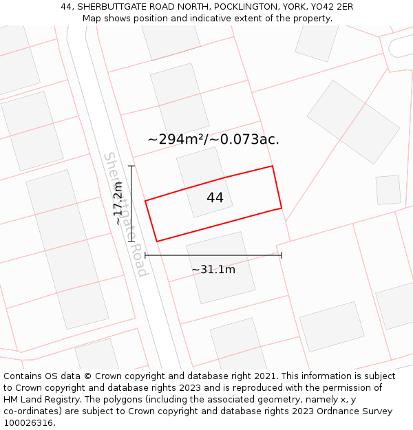 44, SHERBUTTGATE ROAD NORTH, POCKLINGTON, YORK, YO42 2ER: Plot and title map