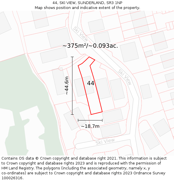 44, SKI VIEW, SUNDERLAND, SR3 1NP: Plot and title map