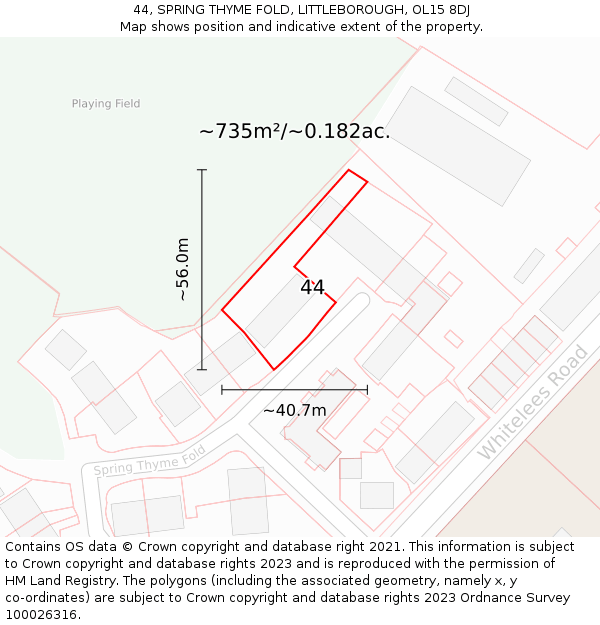 44, SPRING THYME FOLD, LITTLEBOROUGH, OL15 8DJ: Plot and title map