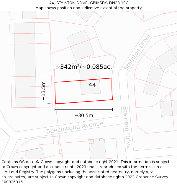 44, STAINTON DRIVE, GRIMSBY, DN33 1EG: Plot and title map