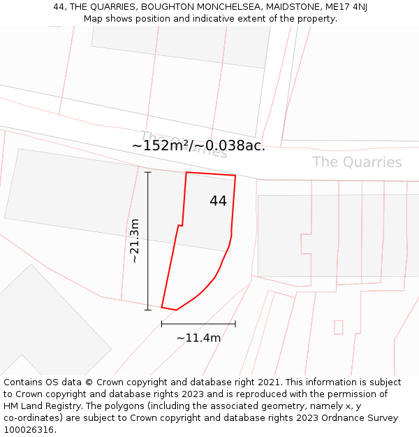 44, THE QUARRIES, BOUGHTON MONCHELSEA, MAIDSTONE, ME17 4NJ: Plot and title map