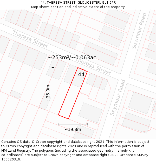 44, THERESA STREET, GLOUCESTER, GL1 5PR: Plot and title map