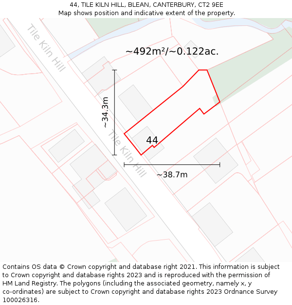 44, TILE KILN HILL, BLEAN, CANTERBURY, CT2 9EE: Plot and title map