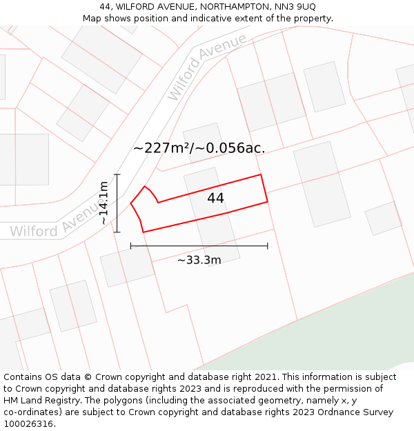 44, WILFORD AVENUE, NORTHAMPTON, NN3 9UQ: Plot and title map