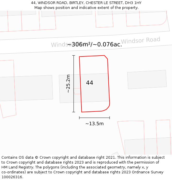 44, WINDSOR ROAD, BIRTLEY, CHESTER LE STREET, DH3 1HY: Plot and title map