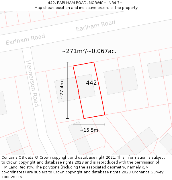 442, EARLHAM ROAD, NORWICH, NR4 7HL: Plot and title map