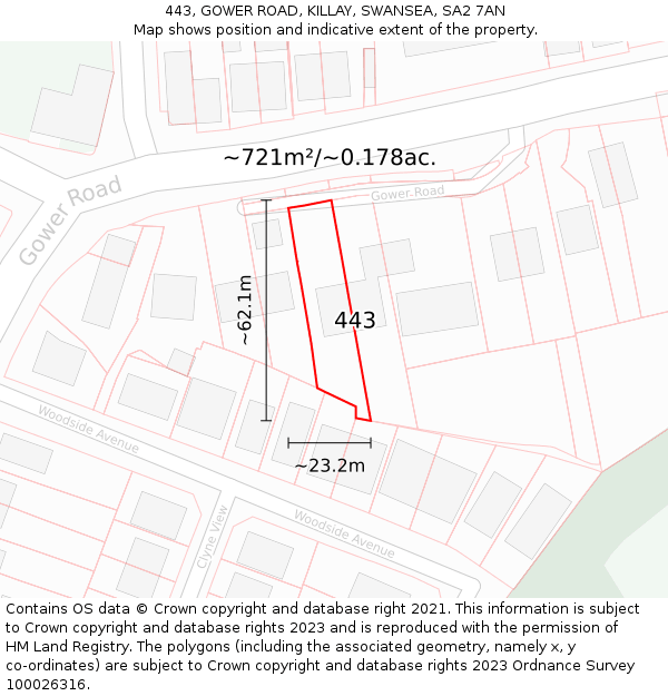 443, GOWER ROAD, KILLAY, SWANSEA, SA2 7AN: Plot and title map