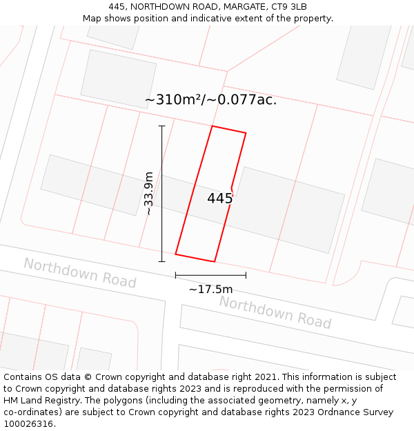 445, NORTHDOWN ROAD, MARGATE, CT9 3LB: Plot and title map