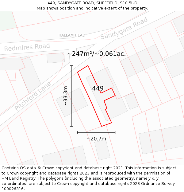 449, SANDYGATE ROAD, SHEFFIELD, S10 5UD: Plot and title map