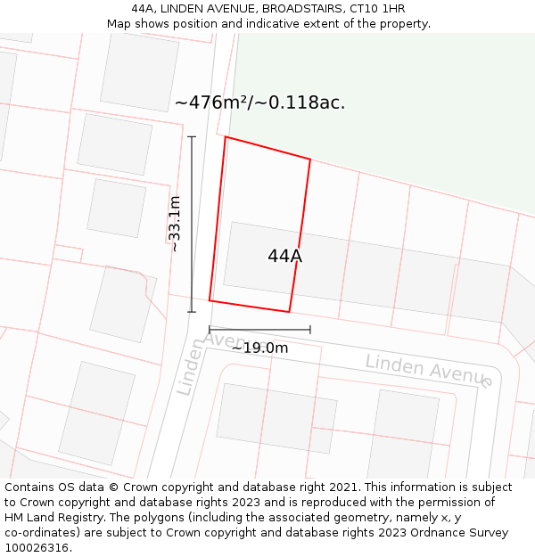 44A, LINDEN AVENUE, BROADSTAIRS, CT10 1HR: Plot and title map