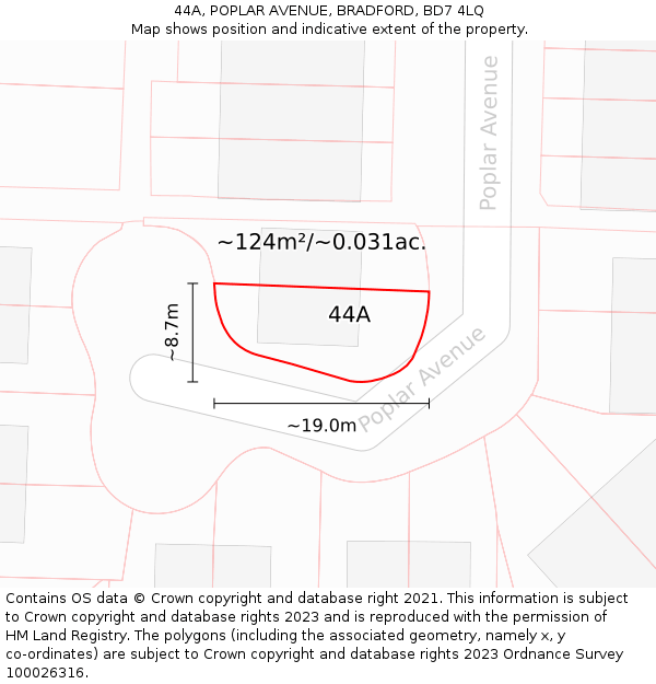 44A, POPLAR AVENUE, BRADFORD, BD7 4LQ: Plot and title map