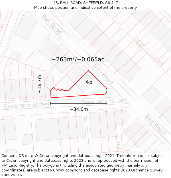 45, BALL ROAD, SHEFFIELD, S6 4LZ: Plot and title map