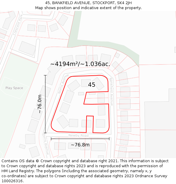 45, BANKFIELD AVENUE, STOCKPORT, SK4 2JH: Plot and title map