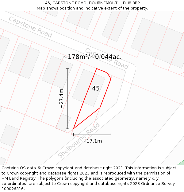 45, CAPSTONE ROAD, BOURNEMOUTH, BH8 8RP: Plot and title map