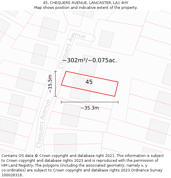 45, CHEQUERS AVENUE, LANCASTER, LA1 4HY: Plot and title map