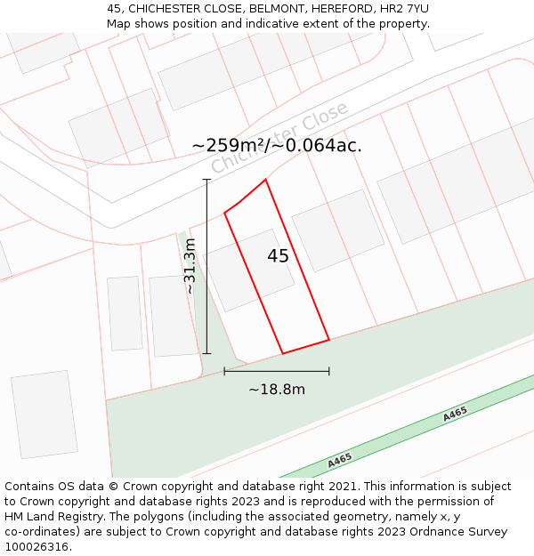 45, CHICHESTER CLOSE, BELMONT, HEREFORD, HR2 7YU: Plot and title map