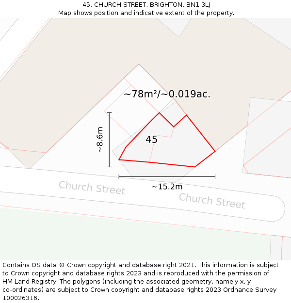 45, CHURCH STREET, BRIGHTON, BN1 3LJ: Plot and title map