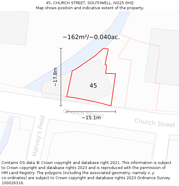 45, CHURCH STREET, SOUTHWELL, NG25 0HQ: Plot and title map