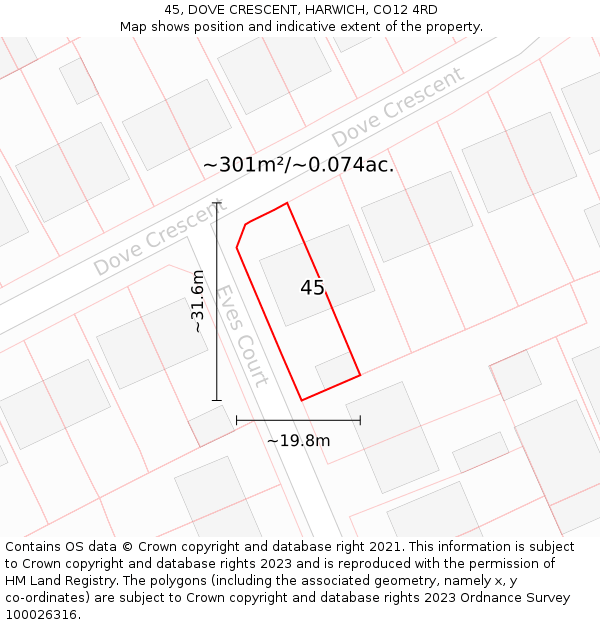 45, DOVE CRESCENT, HARWICH, CO12 4RD: Plot and title map