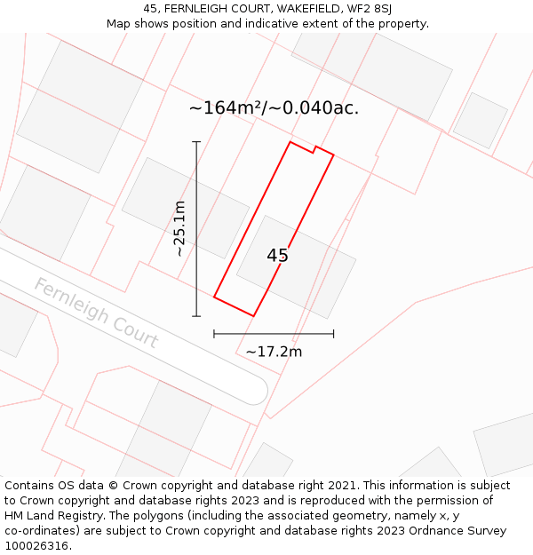 45, FERNLEIGH COURT, WAKEFIELD, WF2 8SJ: Plot and title map